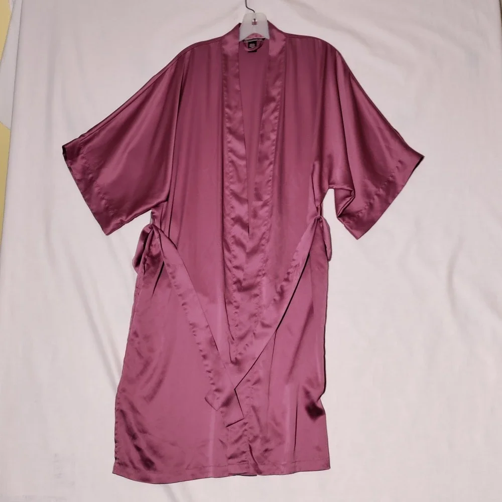 Vintage VICTORIA'S SECRET Nightgown Robe‎ Pink Satin Sz XS/S with Belt